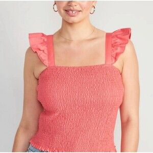 Old Navy Top Women's Size XXL 2XL  Coral  Fitted Smocked Tank  NWT